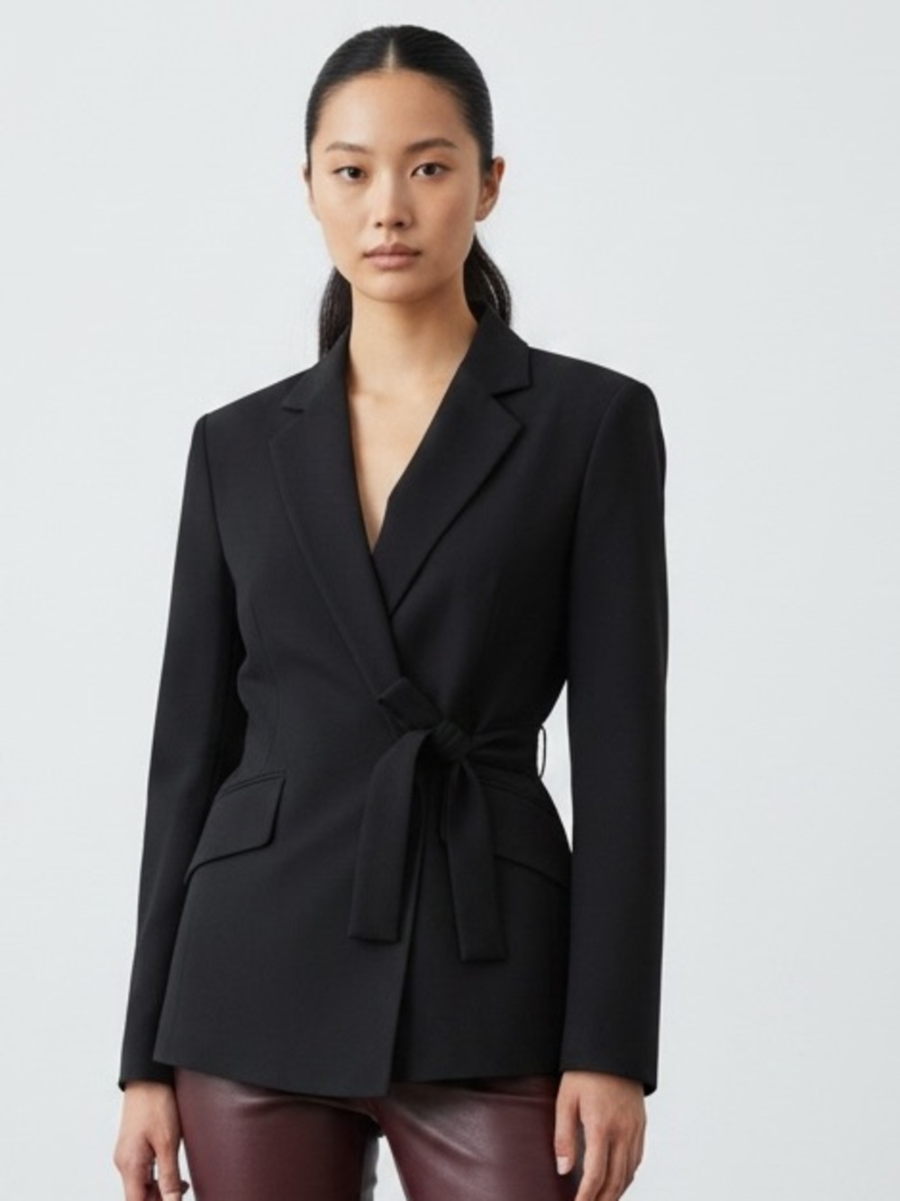 NWT Theory Black Virgin Wool Tie-Belt Blazer | Size 8